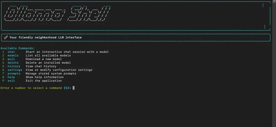 Terminal window showing a local model being pulled and run with a command-line tool.